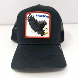 Goorin Bros The Farm Mesh Trucker Hat Snapback Cap Freedom Eagle Patch Black GUC